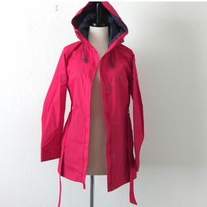 Columbia Womens Raincoat XS Pink Waterproof Jacket Hooded Trench Belted Coat